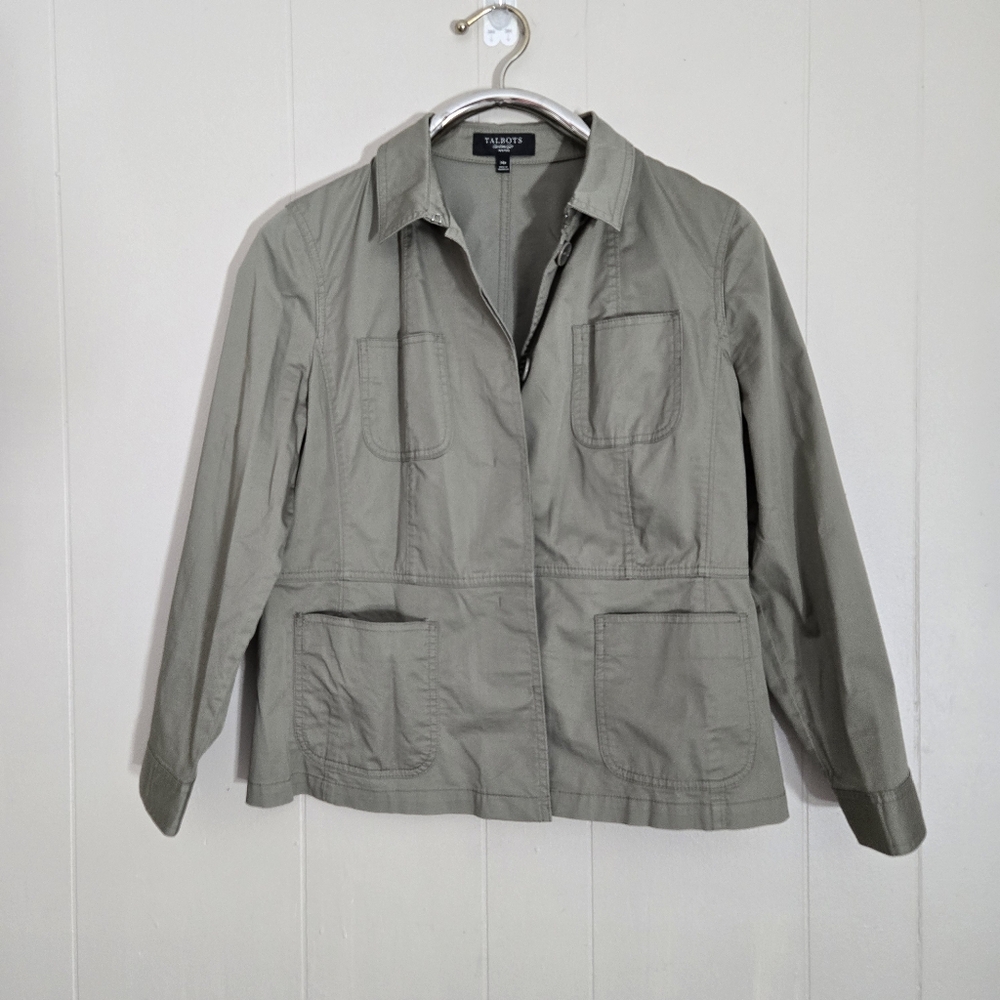 Talbots The Kate Fit Blazer Jacket Lightweight Casual Military Army Green 14P